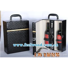 上海飛展葡萄酒盒 紅酒皮盒 包裝盒 現貨供應棕色十字紋酒盒