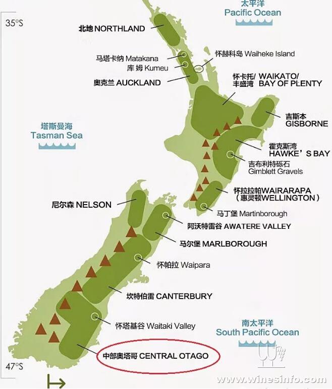 新西兰葡萄酒产区图