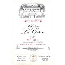 波尔多“梅多克”小产区（Medoc)拉古斯古堡庄园（Château La Gorce）2005年